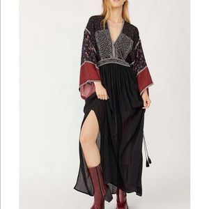Free People Freya Beaded Embroidery, Long Kimono Sleeve, & Open Back Maxi Dress